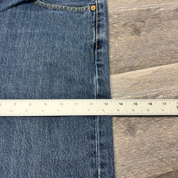 Levis 505 Mid Wash Faded Blue Men 38x32 Regular Straight Leg Denim Jeans Red Tab - Picture 10 of 13